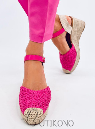 Sandály - espadrilky na klínovém podpatku růžové
