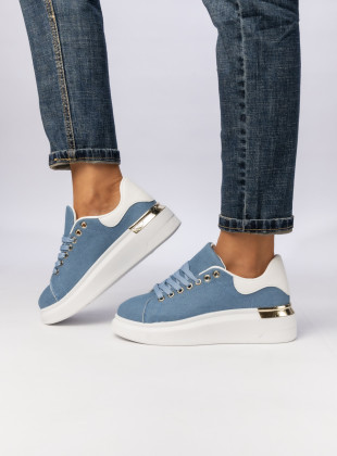 Jeans modré plátěné tenisky na platformě