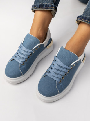 Jeans modré plátěné tenisky na platformě