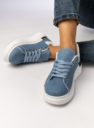 Jeans modré plátěné tenisky na platformě