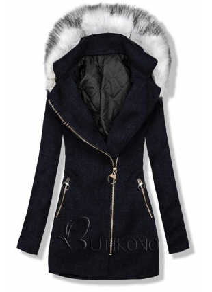 Tmavě modrý kabát s kapucí