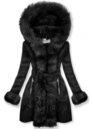 Černý kožešinový kabátek