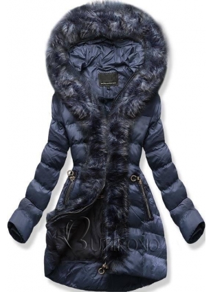 Tmavě modrá zimní bunda s kožešinovým lemem