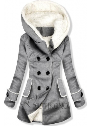 Šedý zimní kabát s plyšovou podšívkou