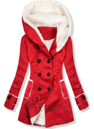Červený zimní kabát s plyšovou podšívkou