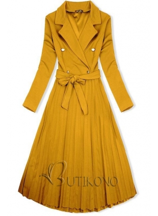 Mustard dlouhé šaty se skládanou sukní
