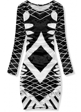 Černo-bílé vzorované sametové šaty