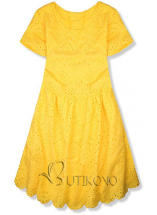 Žluté oversized šaty z děrovaného materiálu
