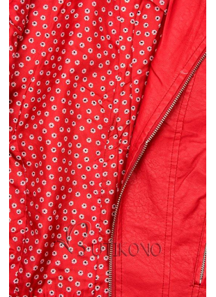 Červená koženková bunda s květinovou podšívkou