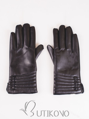 Černé koženkové rukavice s knoflíky