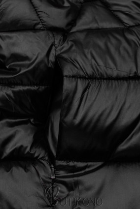Černá přechodná bunda s kapucí a kožešinou
