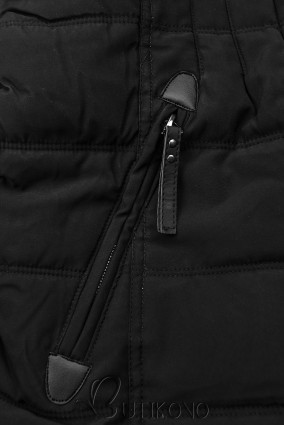 Černá zimní bunda s plyšem a kožešinou