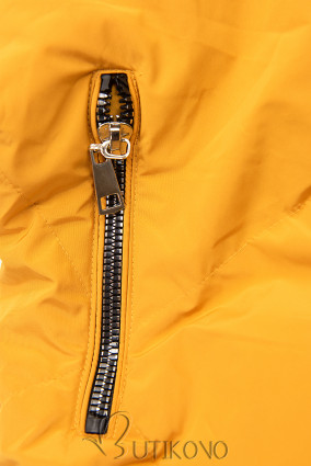 Žlutá/karamelová zimní bunda se stříbrným lemem