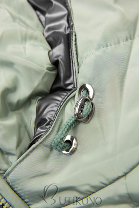 Nefritově zelená zimní bunda se stříbrným lemem