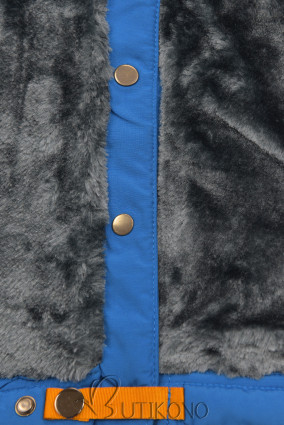 Kobaltově modrá zimní bunda s šedým plyšem