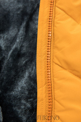 Žlutá prošívaná zimní bunda s odnímatelnou kapucí
