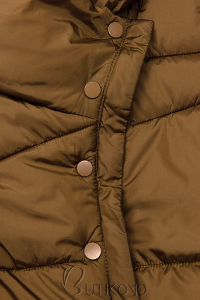 Karamelově hnědá prošívaná zimní bunda s vysokým límcem