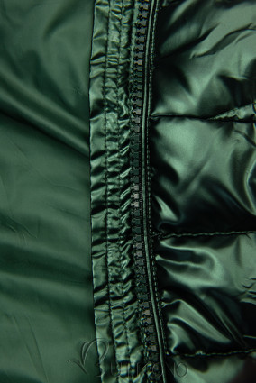 Smaragdově zelená lesklá zimní bunda s odnímatelnou kožešinou