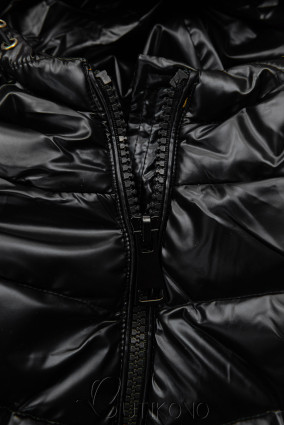 Černá lesklá zimní bunda s odnímatelnou kožešinou