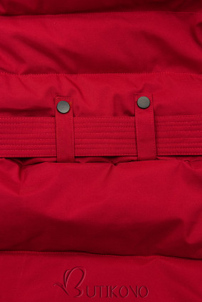 Červená zimní bunda s opaskem