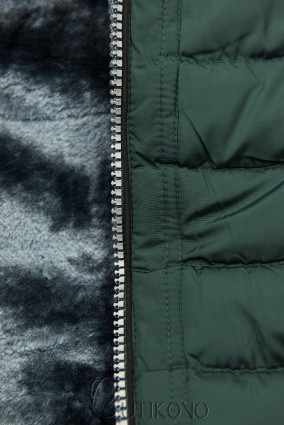Zimní prošívaná bunda s kapucí tmavě zelená