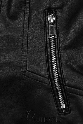 Koženková bunda se šikmým zipem černá