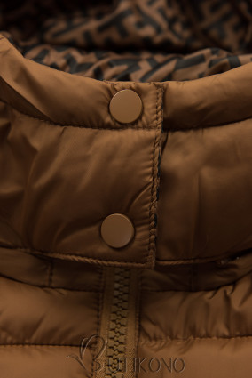Karamelově hnědá zimní bunda se vzorovanou podšívkou