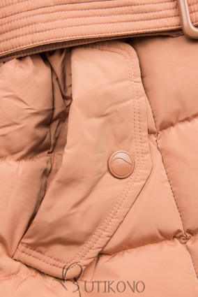 Broskvově oranžová zimní bunda s plyšovým límcem