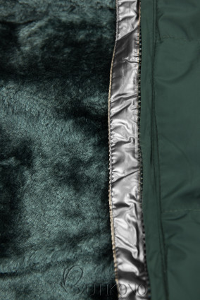 Tmavě zelená zimní bunda se stříbrným lemem