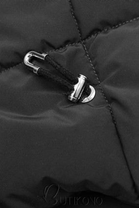 Černá/šedá zimní bunda se stříbrným lemem
