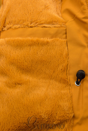 Mustard zimní bunda s hnědou kožešinou