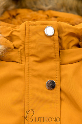 Mustard zimní bunda s hnědou kožešinou