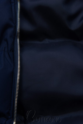 Tmavě modrá prošívaná vesta s kapucí