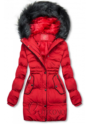 Červená zimní bunda se stahováním v pase