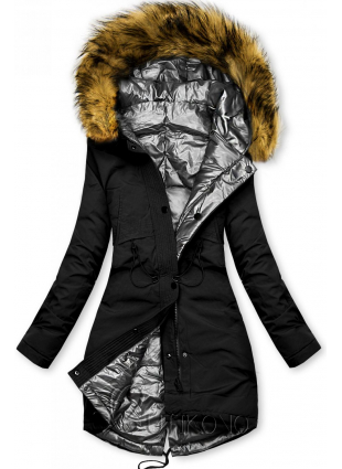 Černo-stříbrná oboustranná zimní bunda