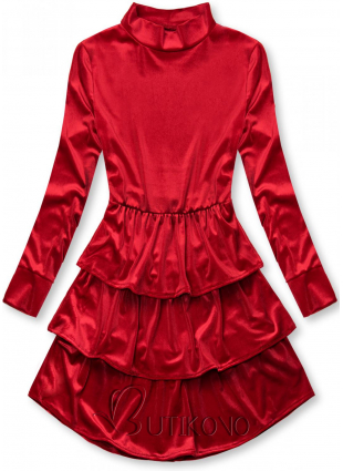 Červené sametové šaty s volány