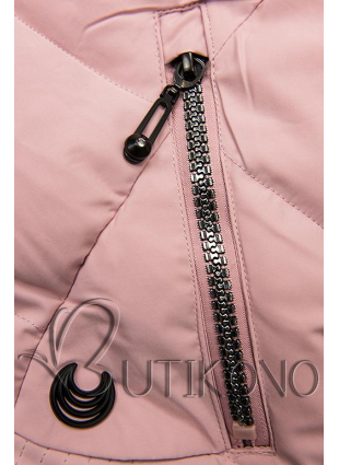 Růžová prošívaná bunda s kapucí