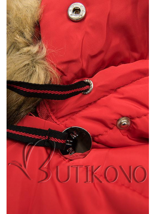 Červená prodloužená bunda s kapucí