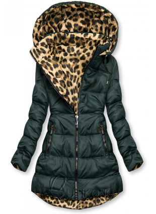 Oboustranná bunda zelená/leopardí vzor