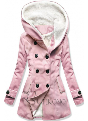 Růžový zimní kabát s kožíškem