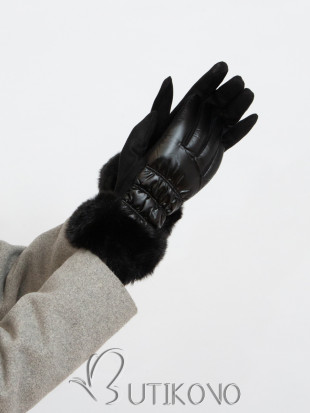 Lesklé černé dámské rukavice