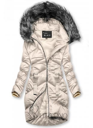 Krémová lesklá prošívaná bunda na zimu