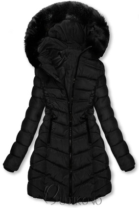 Černá zimní bunda s odnímatelnou kožešinou