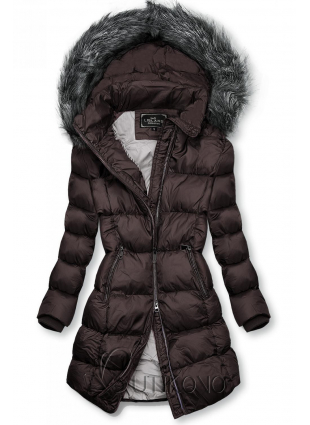 Fialová zimní bunda s kožešinou