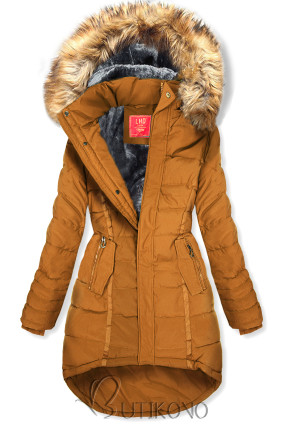 Karamelová prošívaná zimní bunda s kapucí