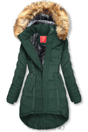 Tmavě zelená prošívaná zimní bunda s kapucí