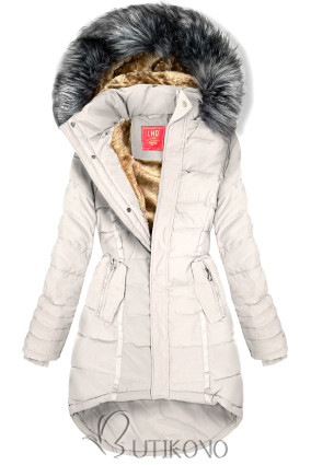 Krémová prošívaná zimní bunda s kapucí
