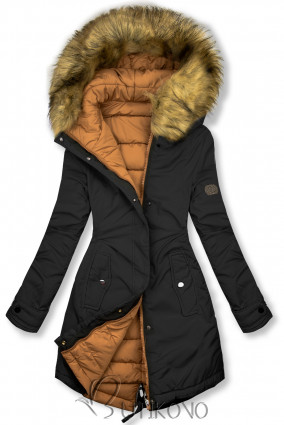 Černá/karamelová oboustranná zimní bunda