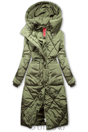 Olivově zelená zimní bunda s extra vysokým límcem