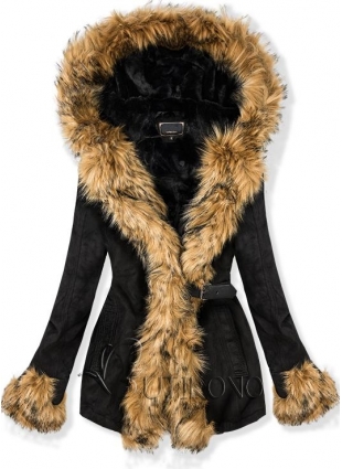Černo-hnědý kožešinový kabátek